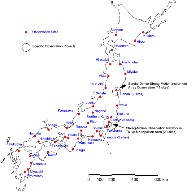 図1：全国強震観測点配置図